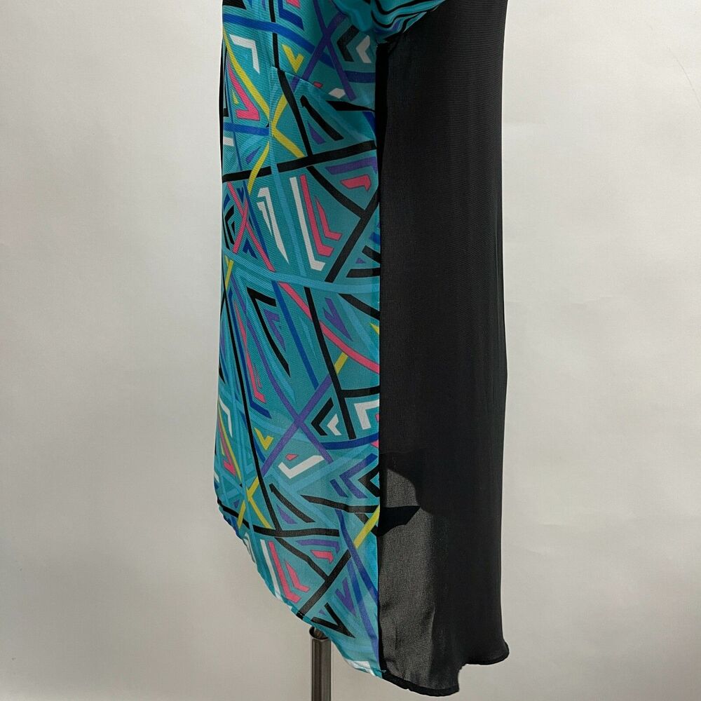 Nicole by Nicole Miller‎ Women's Top Medium Blue Multicolor Sheer Back - Picture 3 of 8